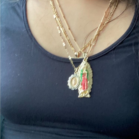 Our Lady Of Guadalupe 3D Enamel Pendant Curb Diamond Cut Design Necklace Gold - Picture 10 of 10